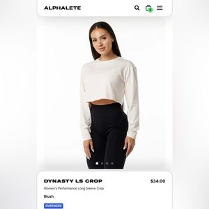 NEW ALPHALETE Dynasty Long Sleeve Top - Blush - Size S